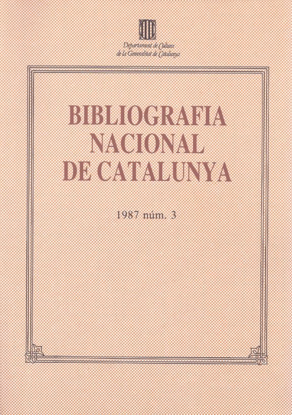 Bibliografia Nacional de Catalunya 1987, núm. 3