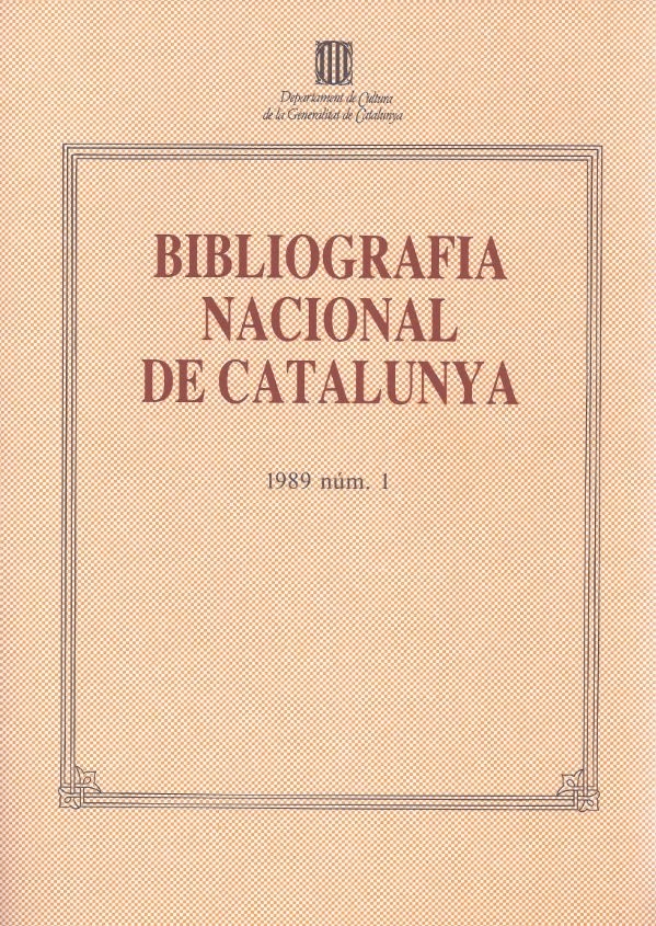 Bibliografia Nacional de Catalunya 1989, núm. 1