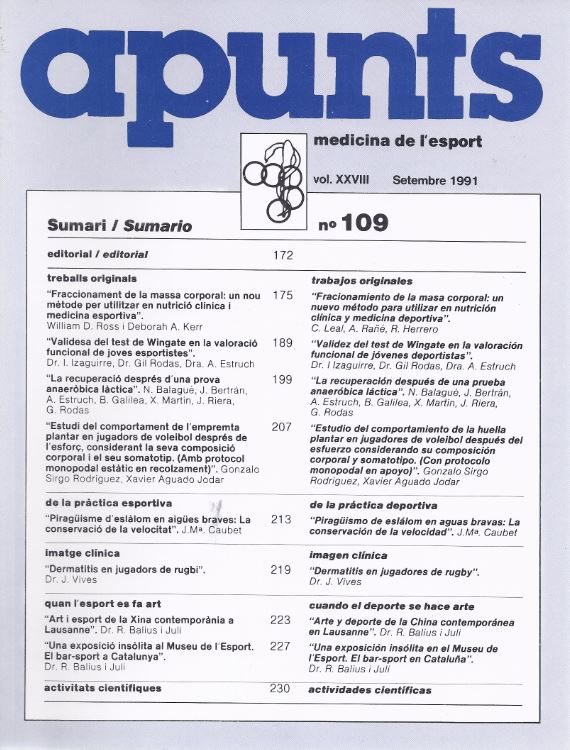 Apunts. Medicina de l'Esport, núm. 109, vol. XXVIII, setembre 1991
