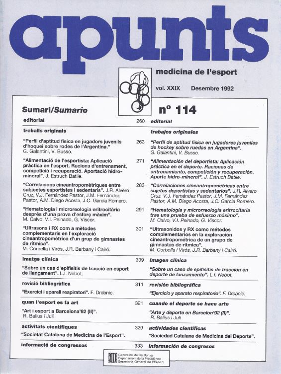 Apunts. Medicina de l'Esport, núm. 114, vol. XXIX, desembre 1992