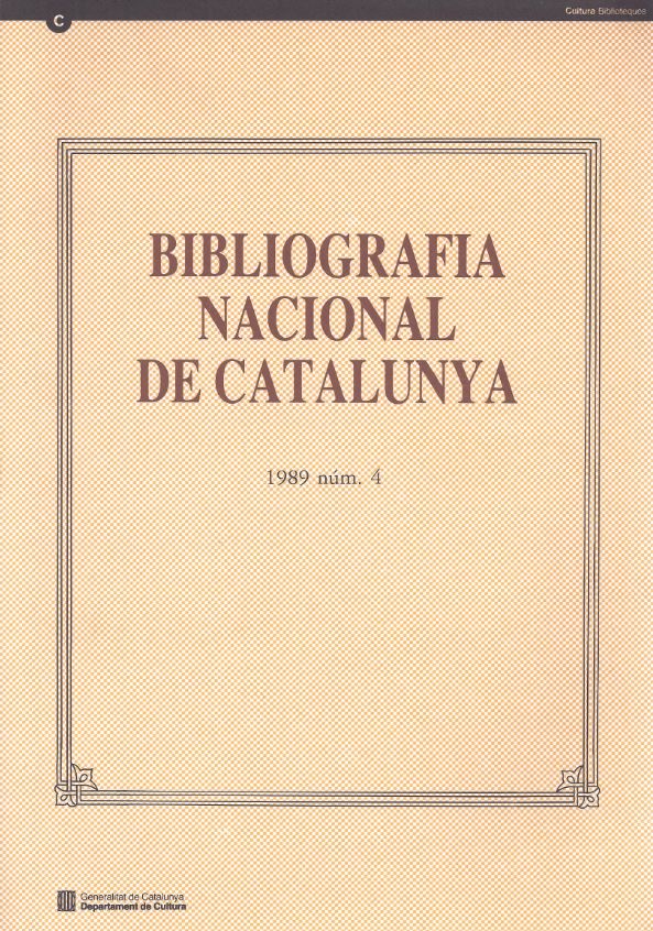 Bibliografia Nacional de Catalunya 1989, núm. 4