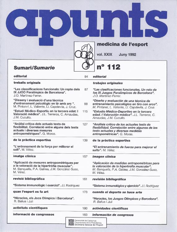Apunts. Medicina de l'Esport, núm. 112, vol. XXIX, juny 1992