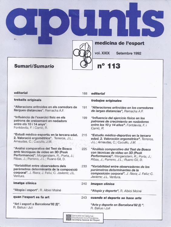 Apunts. Medicina de l'Esport, núm. 113, vol. XXIX, setembre 1992