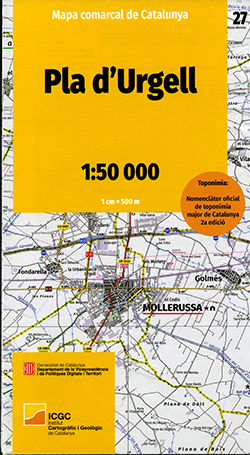 Mapa comarcal de Catalunya 1:50 000. Pla d'Urgell, núm. 27