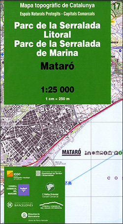 Mapa topogràfic de Catalunya 1:25 000. Espais Naturals Protegits. Capitals Comarcals 17 - Parc de la Serralada Litoral, Parc de la Serralada de Marina